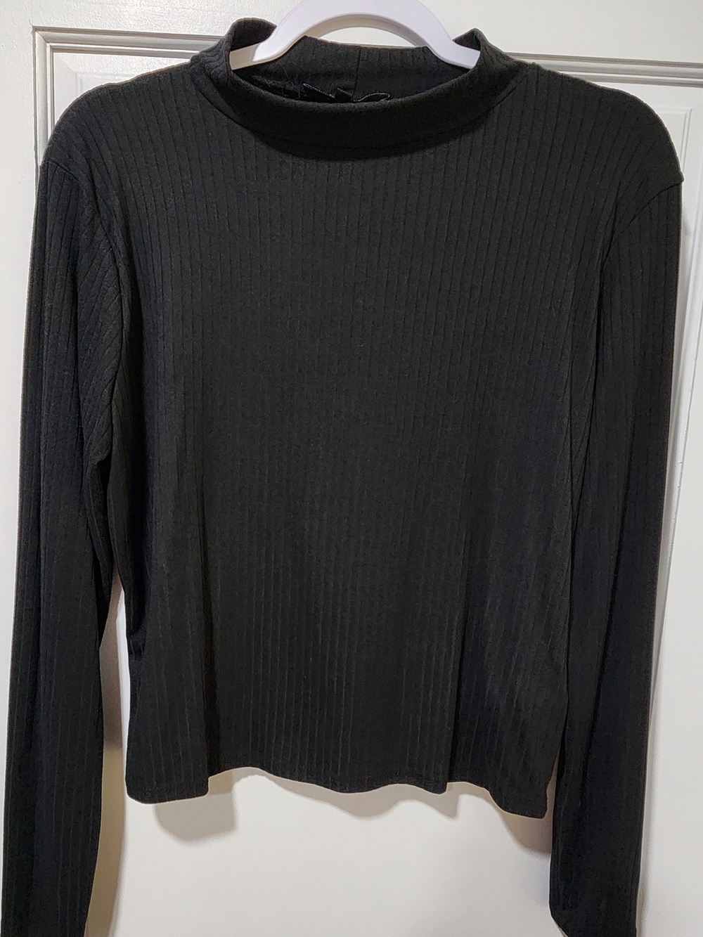 YMI Black Ribbed Mock Neck Long Sleeve Top